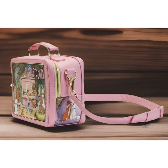 DISNEY‎ ARISTOCATS LUNCHBOX Pink CROSSBODY BAG LOUNGEFLY New - Picture 3 of 7